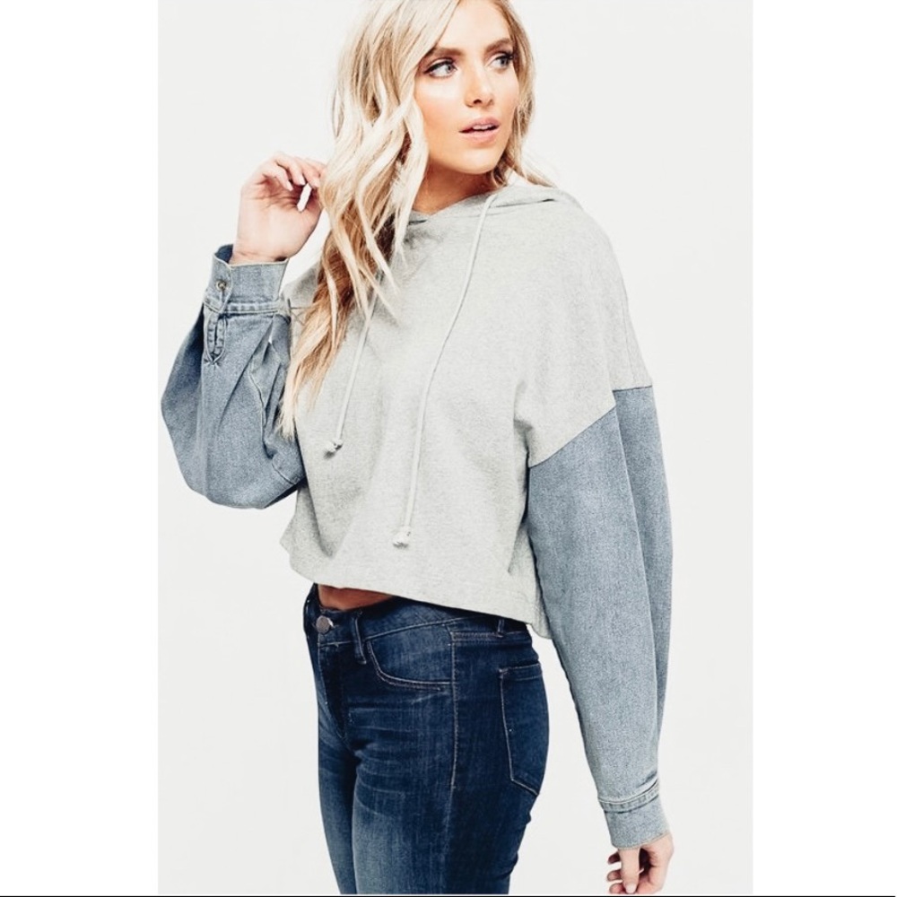 Cropped Denim Sleeved Sweater